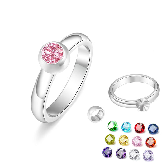 Customizable Stainless Steel Ring for Women with 12 AAA Zirconia Birthstones