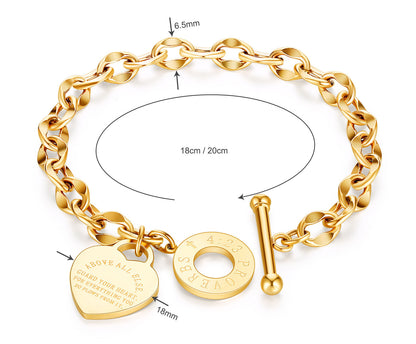 Stainless Steel Proverbs 4:23 Engraved Heart Charm Bracelet  for Women